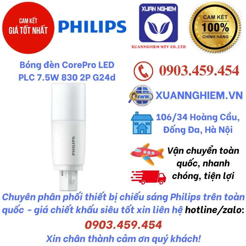 Bóng đèn CorePro LED PLC 7.5W 830 2P G24d