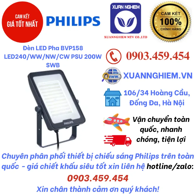 Đèn LED Pha BVP158 LED240/WW/NW/CW PSU 200W SWB