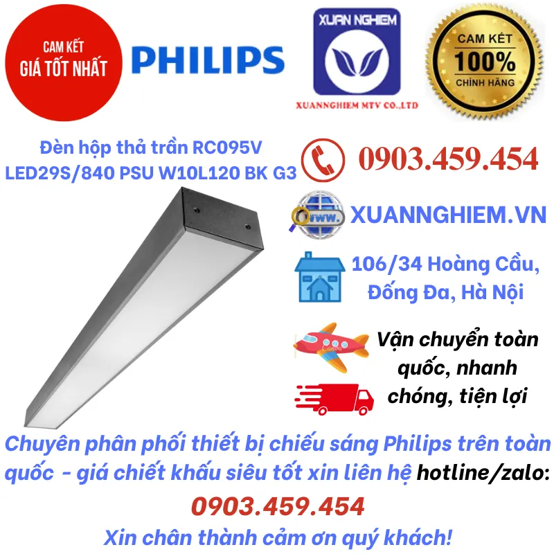 Đèn hộp thả trần RC095V LED29S/840 PSU W10L120 BK G3