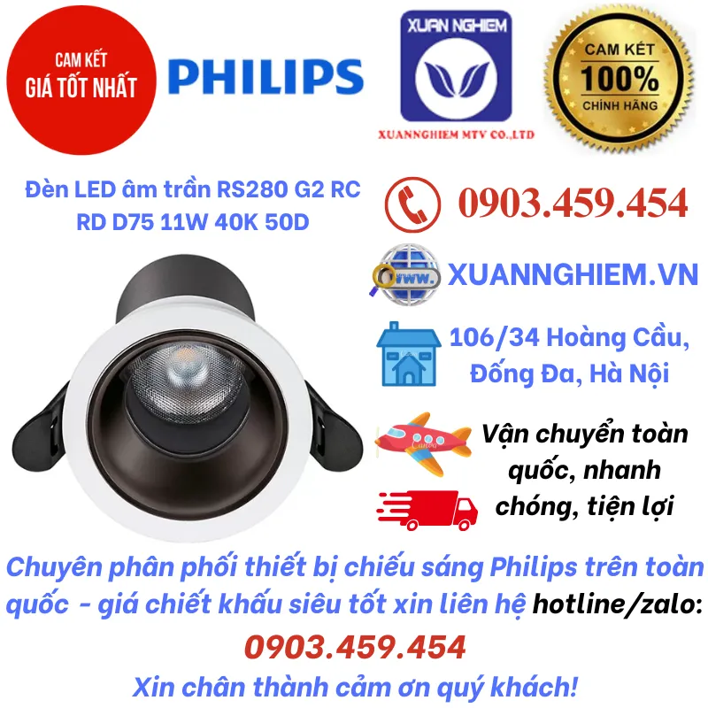 Đèn LED âm trần RS280 G2 RC RD D75 11W 40K 50D