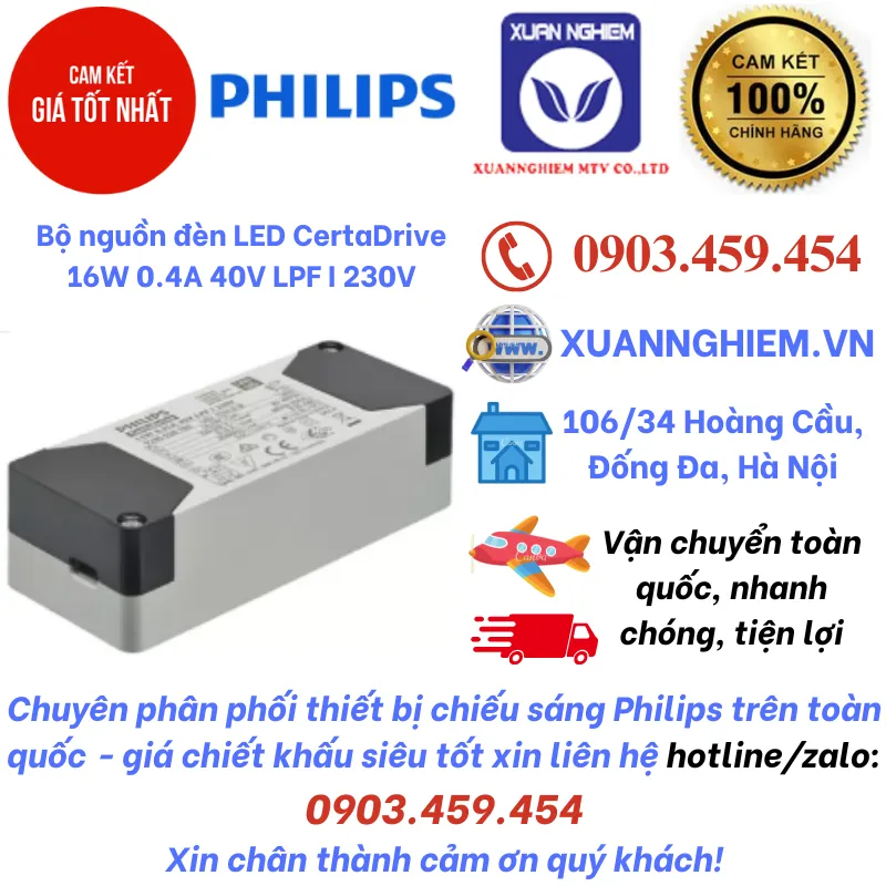 Bộ nguồn đèn LED CertaDrive 16W 0.4A 40V LPF I 230V