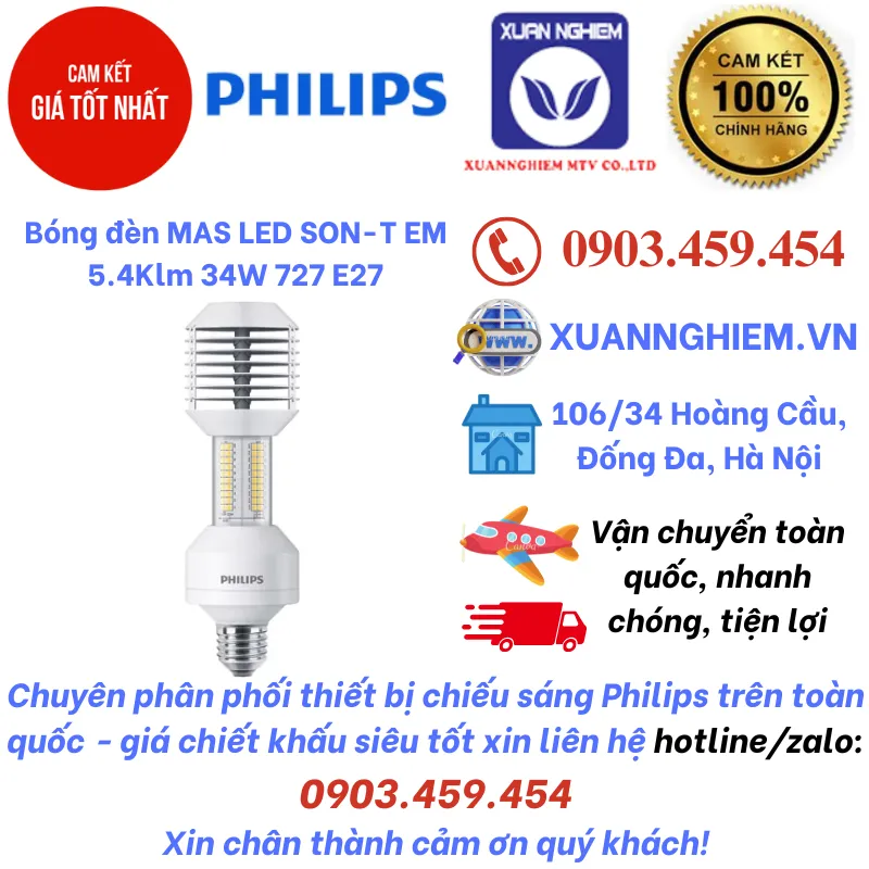 Bóng đèn Philips MAS LED SON-T EM 5.4Klm 34W 727 E27 / MAS LED SON-T EM 6Klm 34W 740 E27