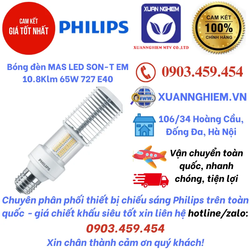Bóng đèn cao áp LED Philips MAS LED SON-T EM 10.8Klm 65W 727 E40 / MAS LED SON-T EM 12Klm 65W 740 E40