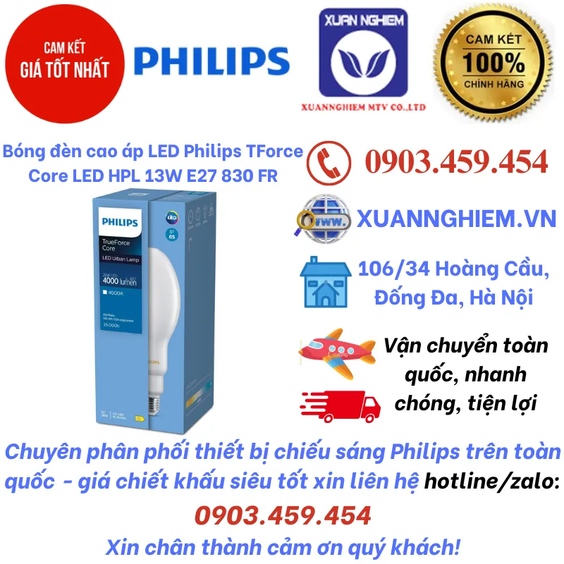 Bóng đèn cao áp LED Philips TForce Core LED HPL 13W E27 830 FR / TForce Core LED HPL 13W E27 840 FR