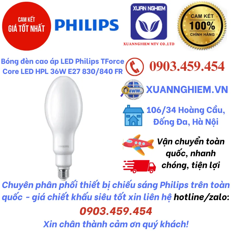 Bóng đèn cao áp LED Philips TForce Core LED HPL 36W E27 830 FR / TForce Core LED HPL 36W E27 840 FR