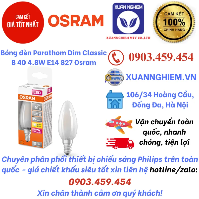 Bóng đèn Parathom Dim Classic B 40 4.8W E14 827 Osram