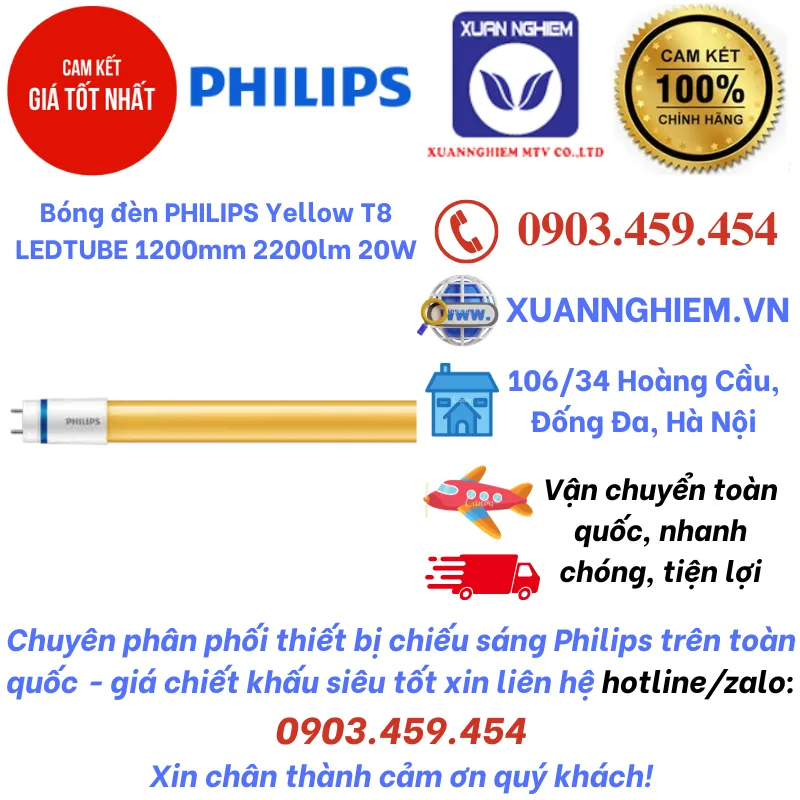 Bóng đèn PHILIPS Yellow T8 LEDTUBE 1200mm 2200lm 20W
