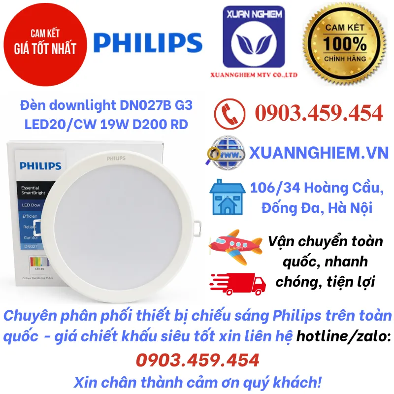 Đèn downlight âm trần DN027B G3 LED20/CW 19W D200 RD
