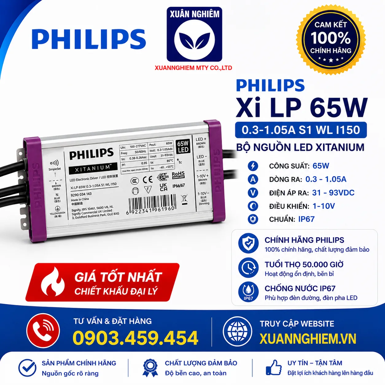Bộ nguồn LED Xi LP 65W 0.3-1.05A S1 WL I150
