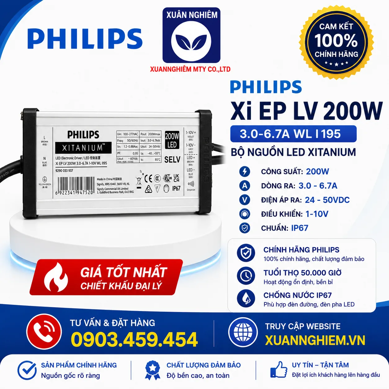 Bộ nguồn LED Xi EP LV 200W 3.0-6.7A WL I195