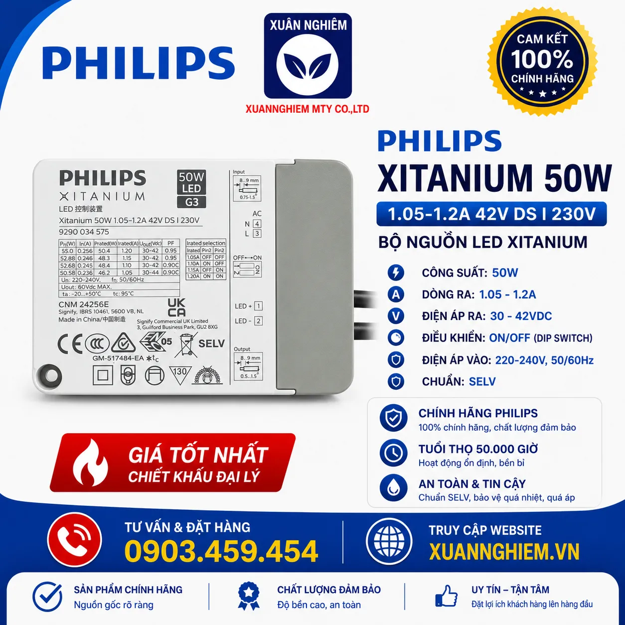 Bộ nguồn LED Xitanium 50W 1.05-1.2A 42V DS I 230V
