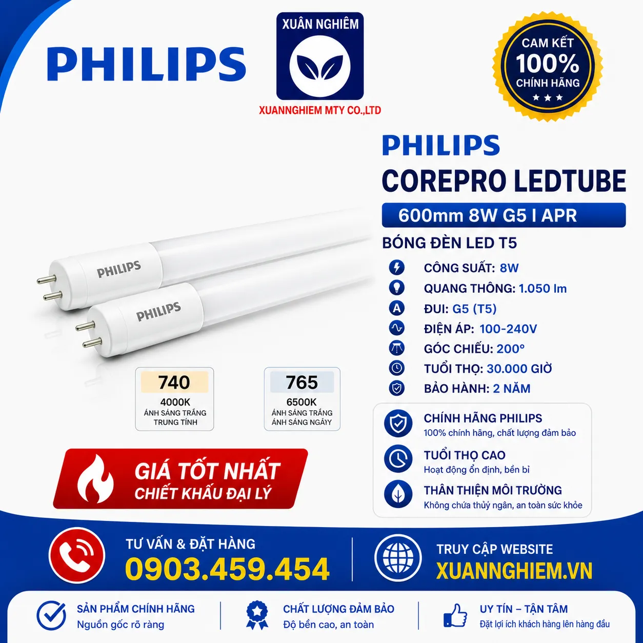 Bóng đèn CorePro LEDtube 600mm 8W 740 G5 I APR / Bóng đèn CorePro LEDtube 600mm 8W 765 G5 I APR