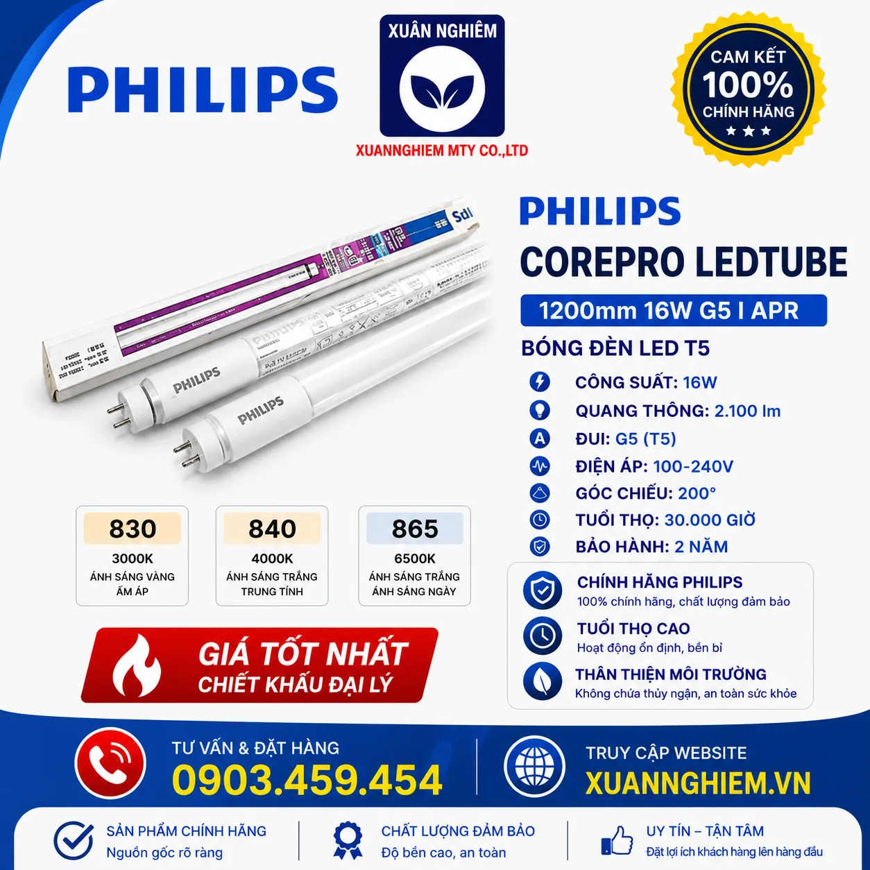 Bóng đèn CorePro LEDtube 1200mm 16W 830 G5 I APR / Bóng đèn CorePro LEDtube 1200mm 16W 840 G5 I APR / Bóng đèn CorePro LEDtube 1200mm 16W 865 G5 I APR