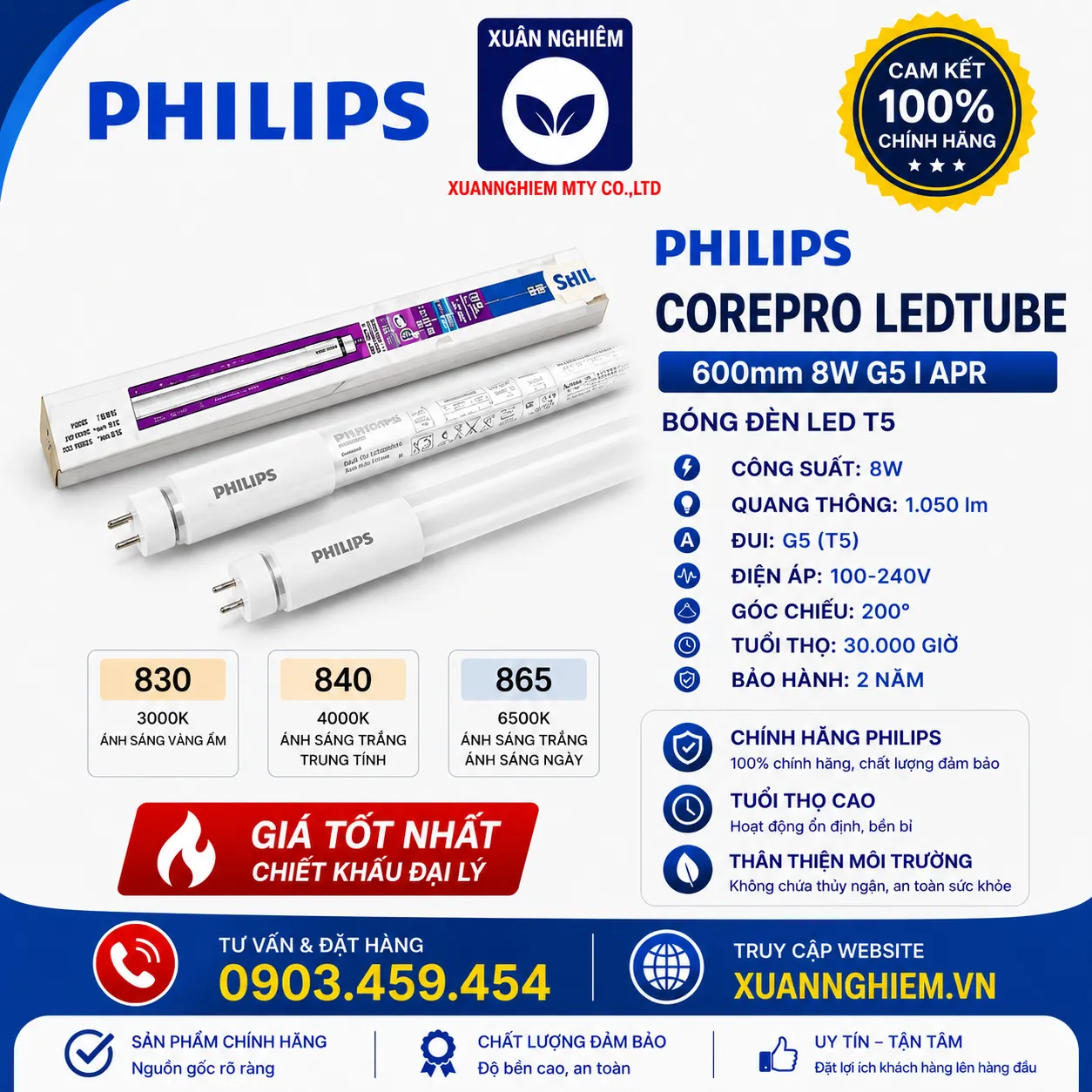 Bóng đèn CorePro LEDtube 600mm 8W 830 G5 I APR / Bóng đèn CorePro LEDtube 600mm 8W 840 G5 I APR / Bóng đèn CorePro LEDtube 600mm 8W 865 G5 I APR