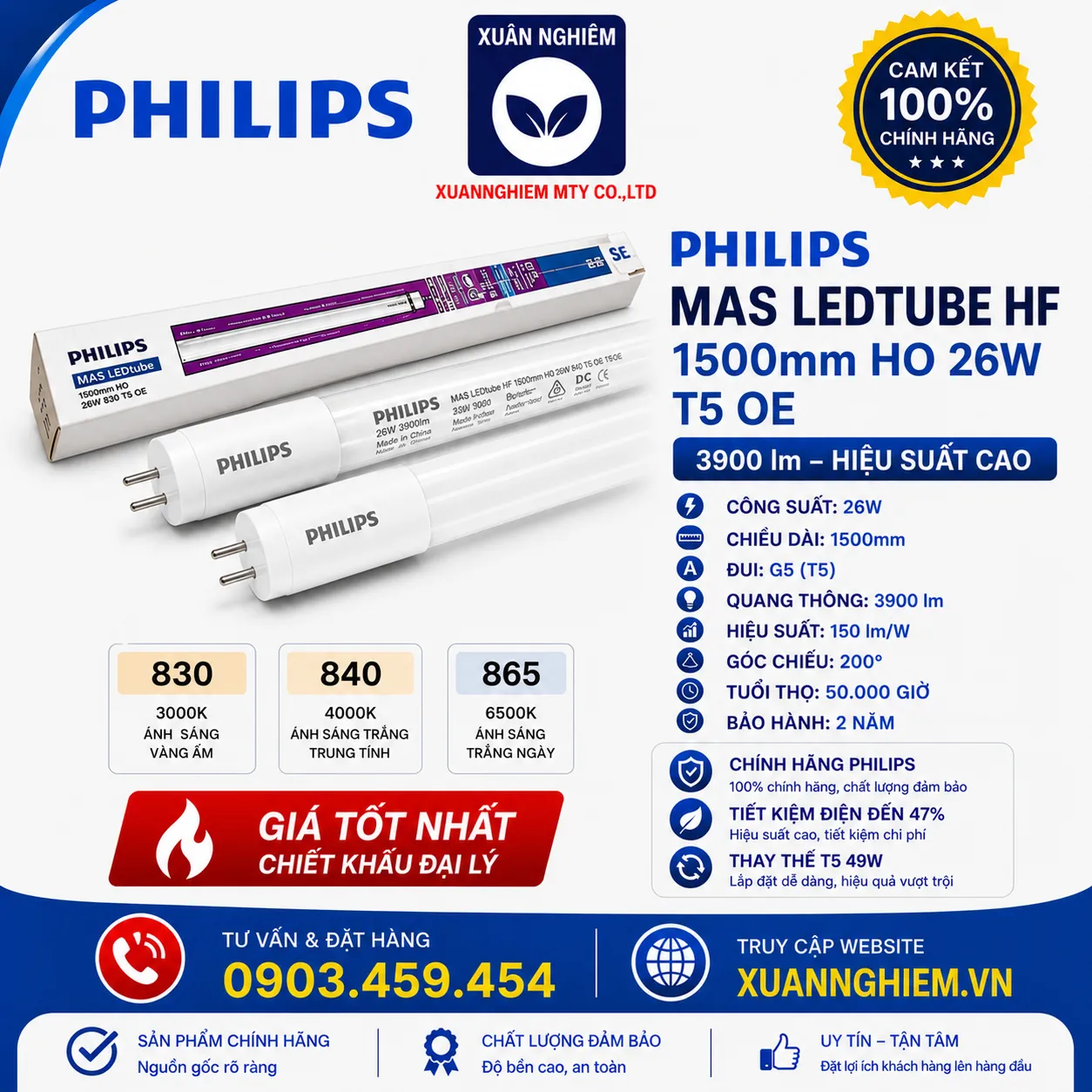 Bóng đèn MAS LEDtube HF 1500mm HO 26W 830 T5 OE / Bóng đèn MAS LEDtube HF 1500mm HO 26W 840 T5 OE / Bóng đèn MAS LEDtube HF 1500mm HO 26W 865 T5 OE