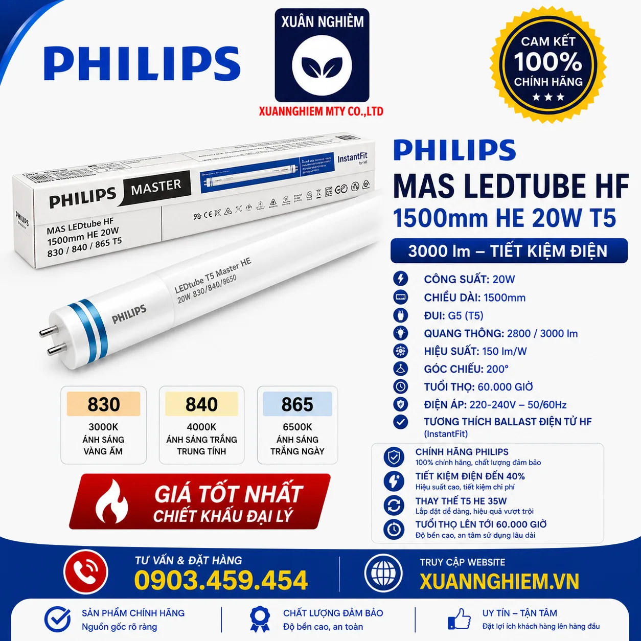 Bóng đèn MAS LEDtube HF 1500mm HE 20W 830 T5 / Bóng đèn MAS LEDtube HF 1500mm HE 20W 840 T5 / Bóng đèn MAS LEDtube HF 1500mm HE 20W 865 T5