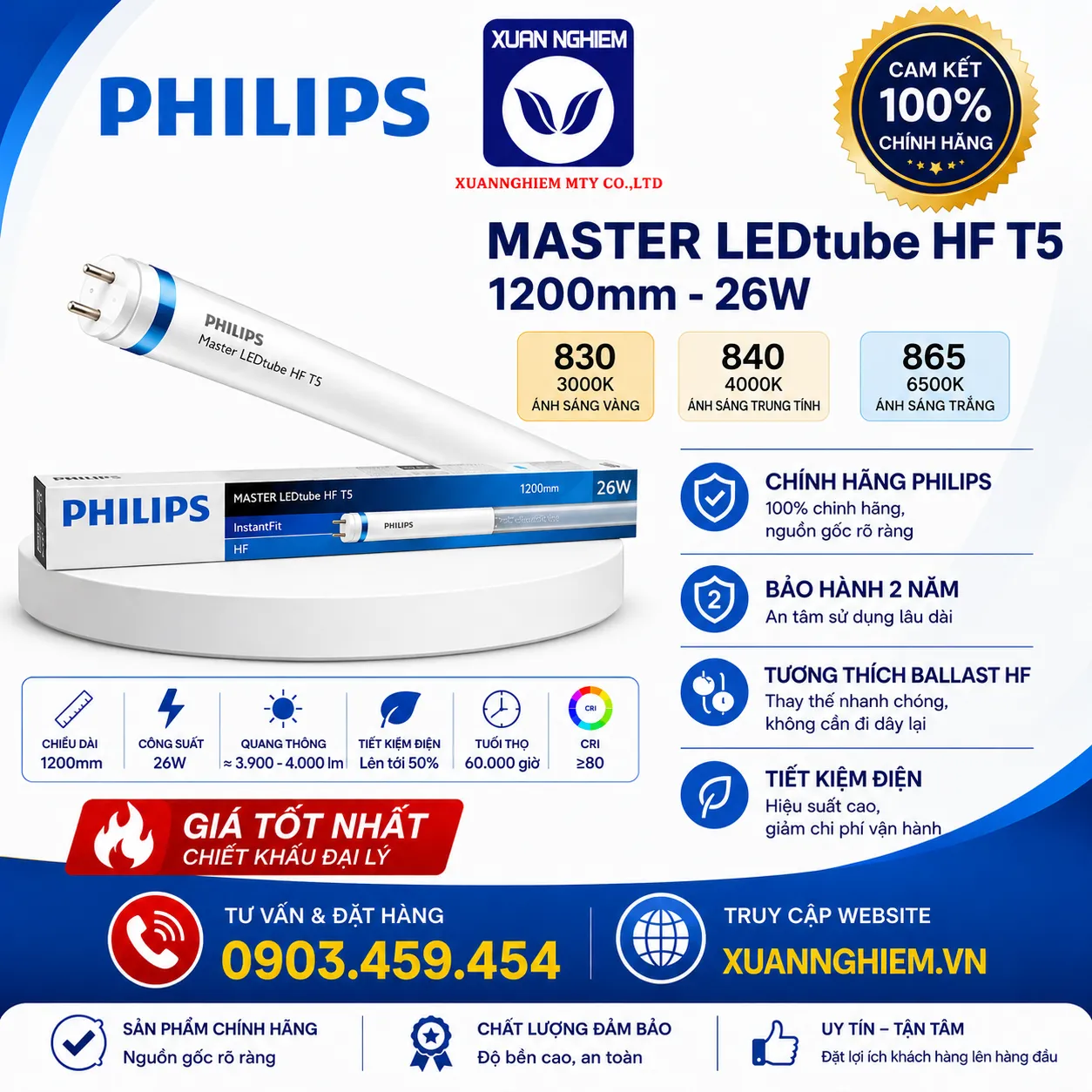 Bóng đèn MAS LEDtube 1200mm HF 26W 830 T5 / Bóng đèn MAS LEDtube 1200mm HF 26W 840 T5 / Bóng đèn MAS LEDtube 1200mm HF 26W 865 T5