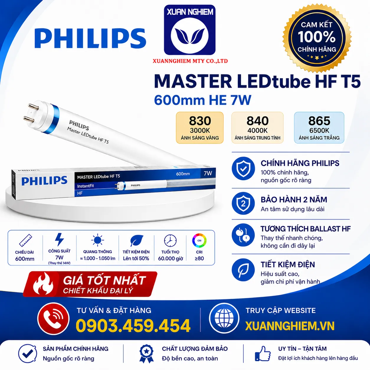 Bóng đèn MAS LEDtube HF 600mm HE 7W 830 T5 / Bóng đèn MAS LEDtube HF 600mm HE 7W 840 T5 / Bóng đèn MAS LEDtube HF 600mm HE 7W 865 T5