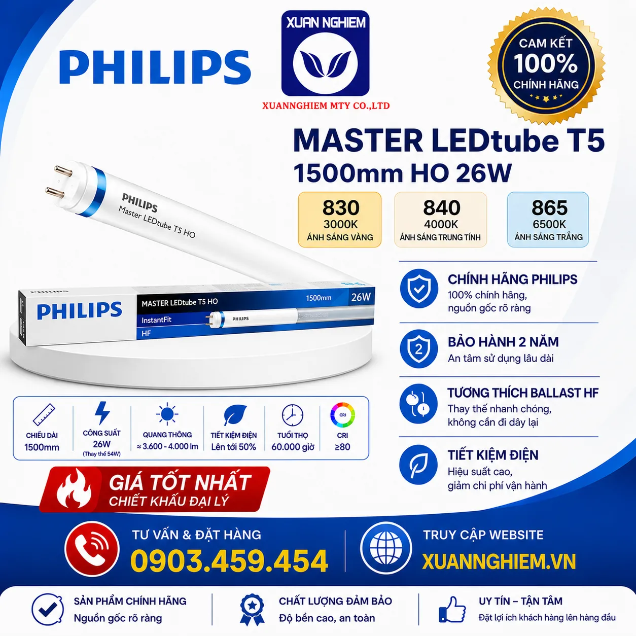 Bóng đèn MAS LEDtube 1500mm HO 26W 830 T5 / Bóng đèn MAS LEDtube 1500mm HO 26W 840 T5 / Bóng đèn MAS LEDtube 1500mm HO 26W 865 T5