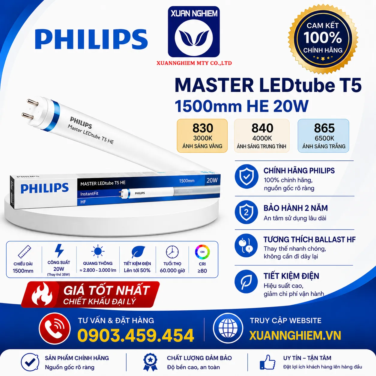 Bóng đèn MAS LEDtube 1500mm HE 20W 830 T5/ Bóng đèn MAS LEDtube 1500mm HE 20W 840 T5 / Bóng đèn MAS LEDtube 1500mm HE 20W 865 T5