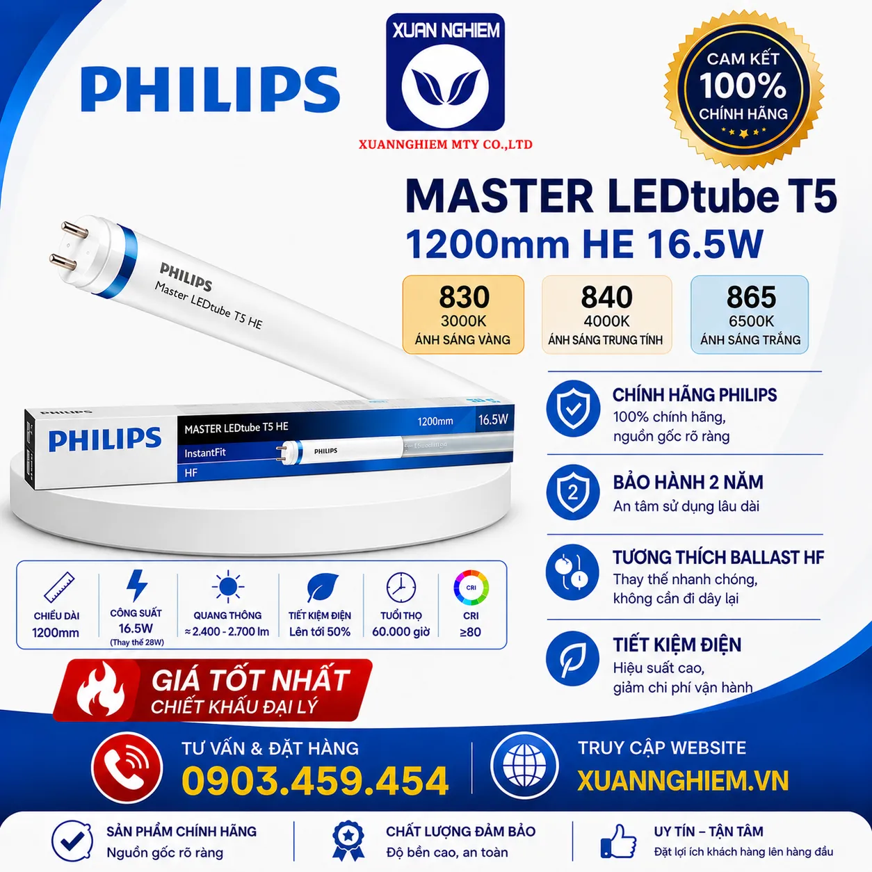 Bóng đèn MAS LEDtube 1200mm HE 16.5W 830 T5 / Bóng đèn MAS LEDtube 1200mm HE 16.5W 840 T5 / Bóng đèn MAS LEDtube 1200mm HE 16.5W 865 T5