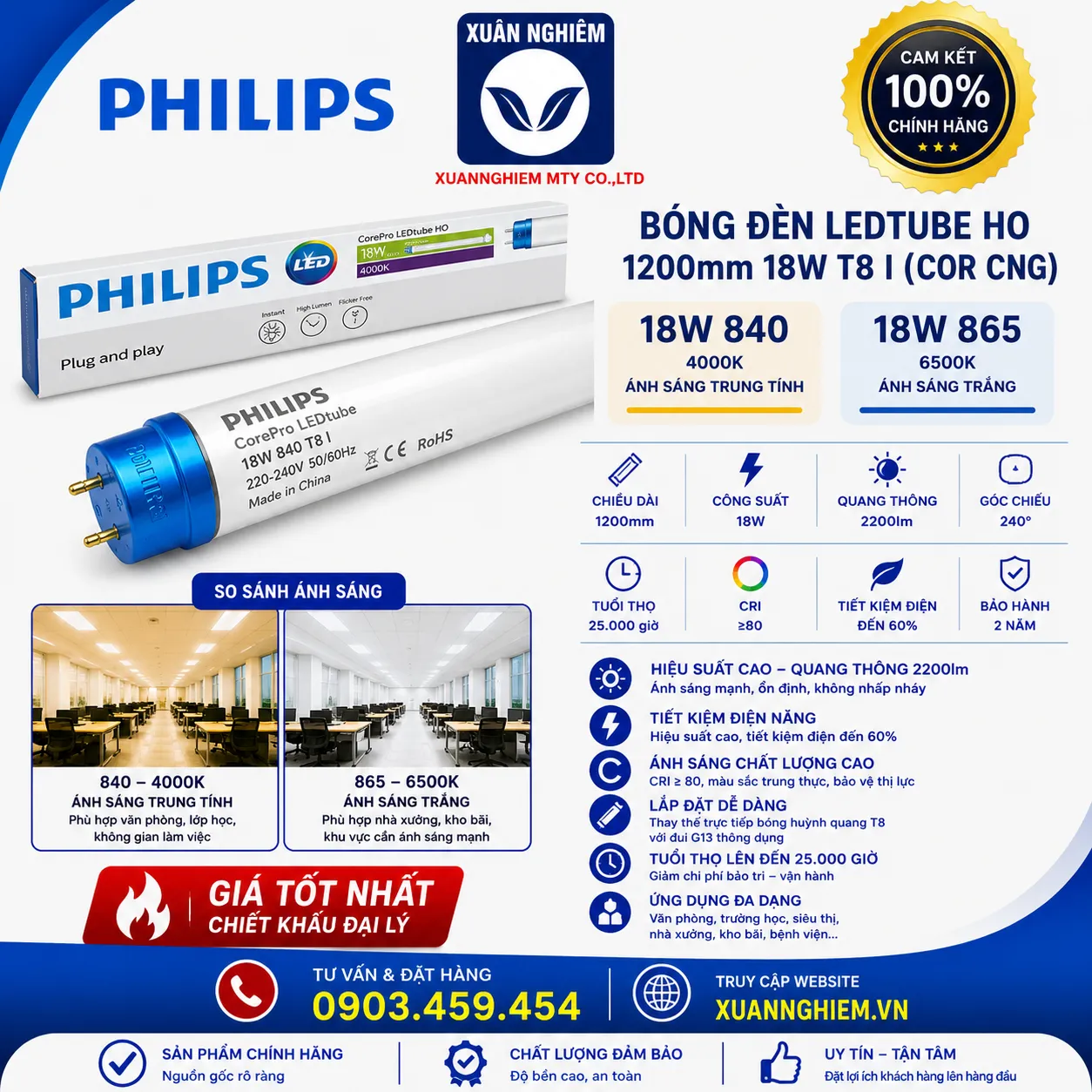 Bóng đèn COR CNG LEDtube HO 1200mm 18W 840 T8 I / Bóng đèn COR CNG LEDtube HO 1200mm 18W 865 T8 I