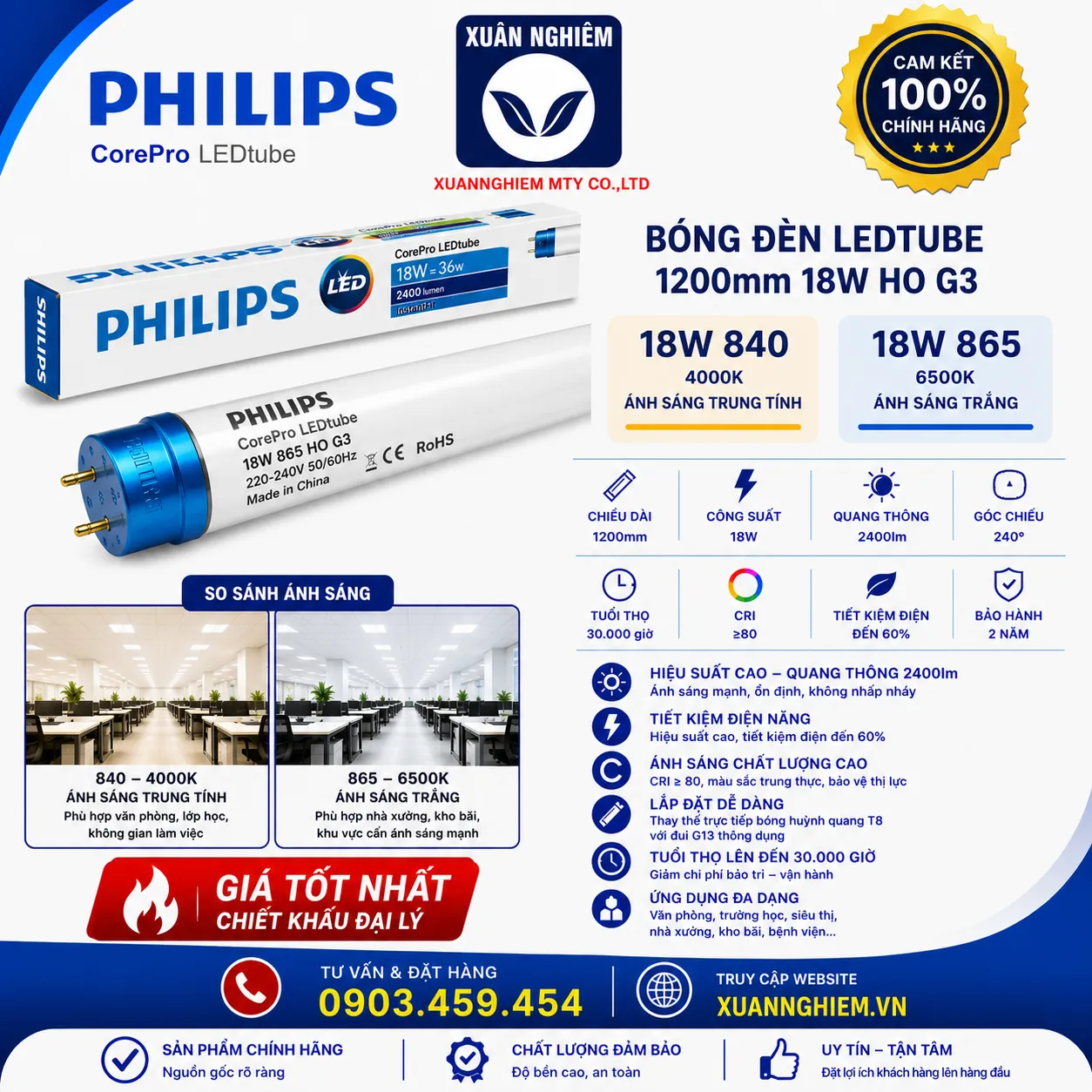 Bóng đèn CorePro LEDtube 1200mm 18W 840 HO G3 / CorePro LEDtube 1200mm 18W 865 HO G3