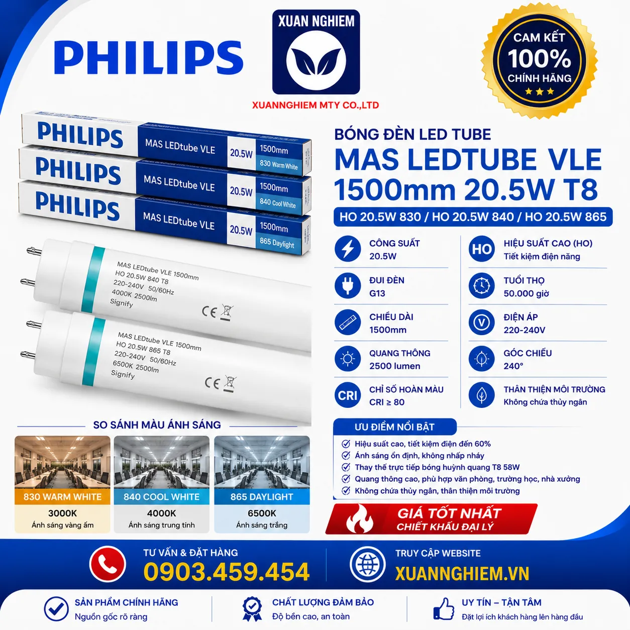 Bóng đèn MAS LEDtube VLE 1500mm HO 20.5W 830 T8 / MAS LEDtube VLE 1500mm HO 20.5W 840 T8 / MAS LEDtube VLE 1500mm HO 20.5W 865 T8