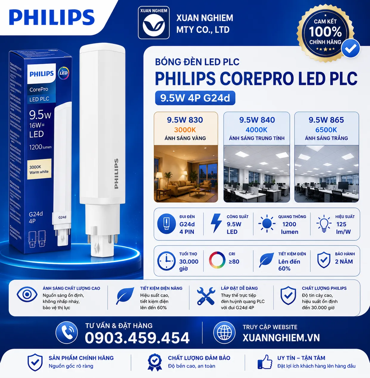 Bóng đèn Corepro LED PLC 9.5W 830 4P G24d / Corepro LED PLC 9.5W 840 4P G24d / Corepro LED PLC 9.5W 865 4P G24d